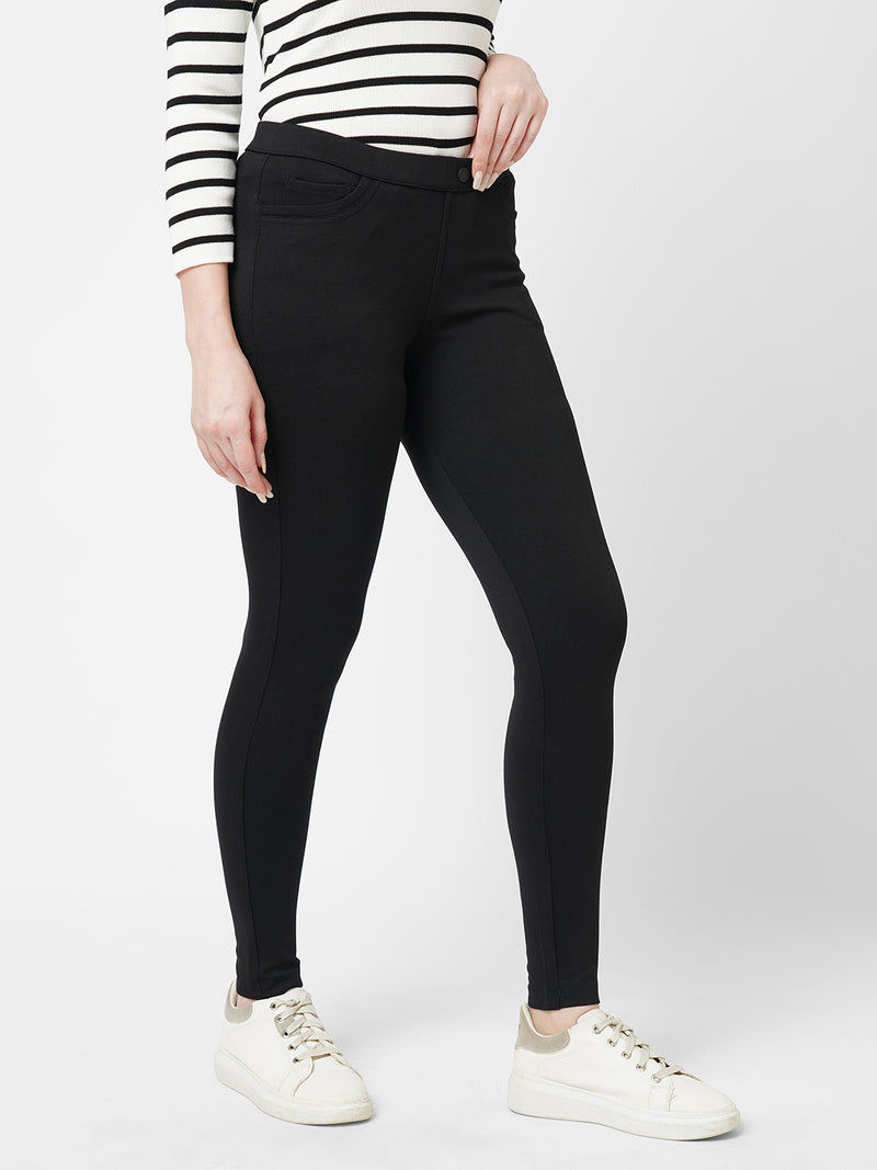 Women Black K4005 High Rise Skinny Tregging