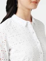 Women Bleach White Embroidered Long Sleeves Shirts