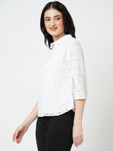 Women Bleach White Embroidered Long Sleeves Shirts