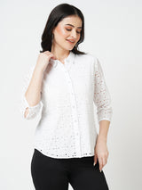 Women Bleach White Embroidered Long Sleeves Shirts