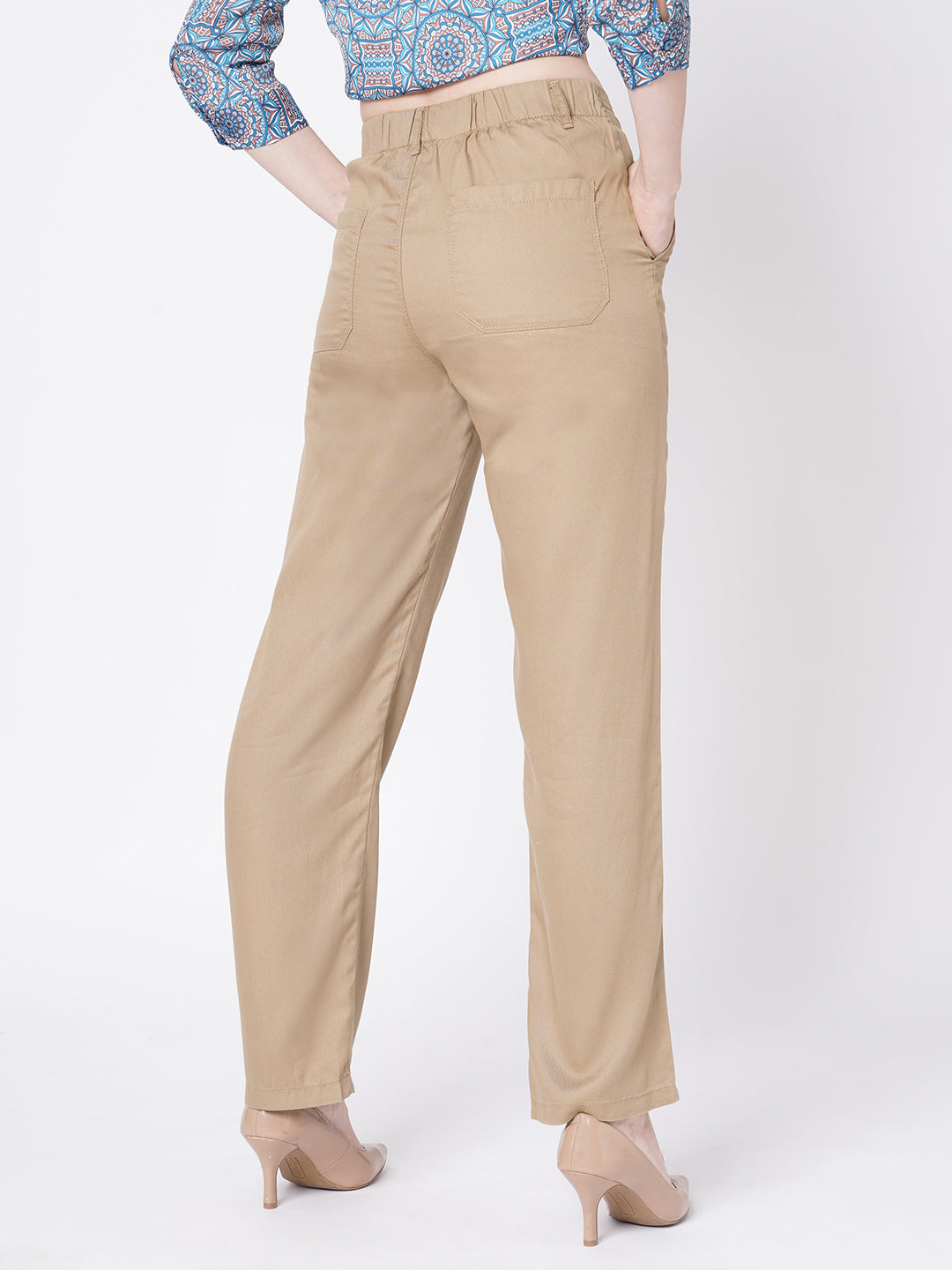 Women Dusty Rose High-Rise Straight Fit Trousers