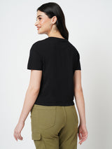 Women Black Solid Short Sleeves T-Shirts