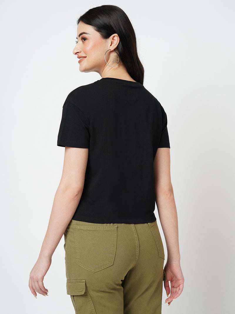 Women Black Solid Short Sleeves T-Shirts