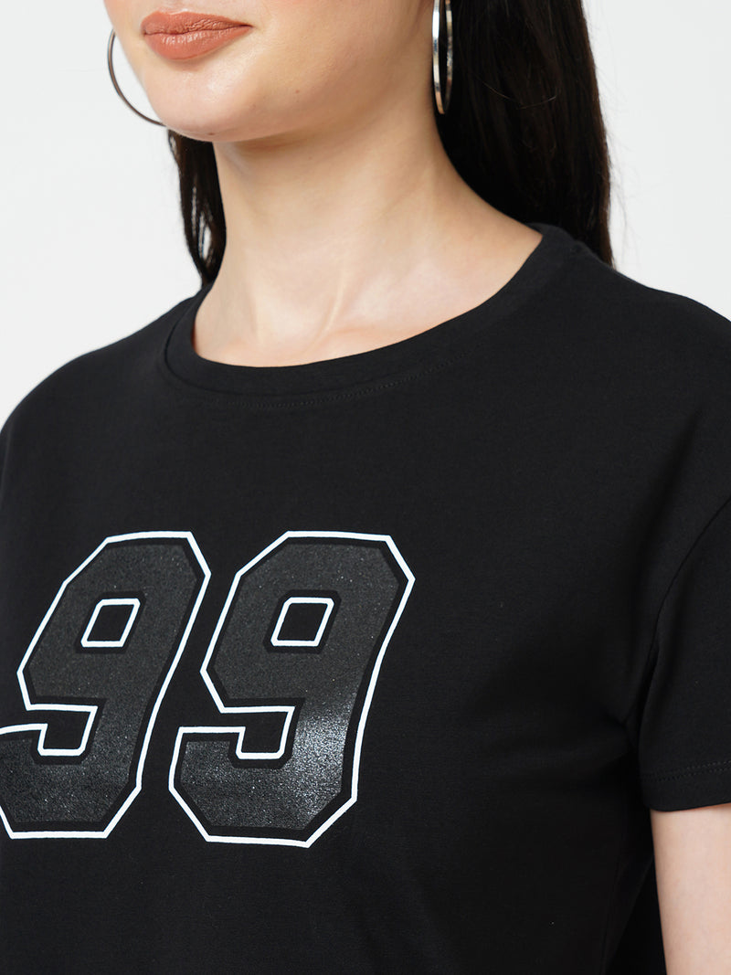 Women Black Solid Short Sleeves T-Shirts
