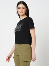 Women Black Solid Short Sleeves T-Shirts
