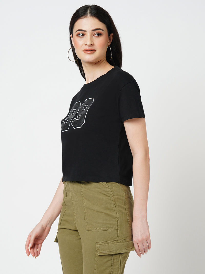 Women Black Solid Short Sleeves T-Shirts