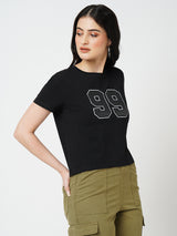 Women Black Solid Short Sleeves T-Shirts