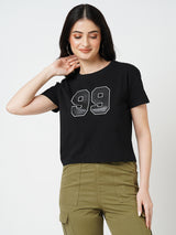 Women Black Solid Short Sleeves T-Shirts