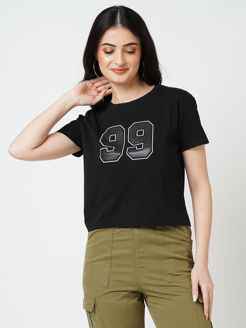 Women Black Solid Short Sleeves T-Shirts