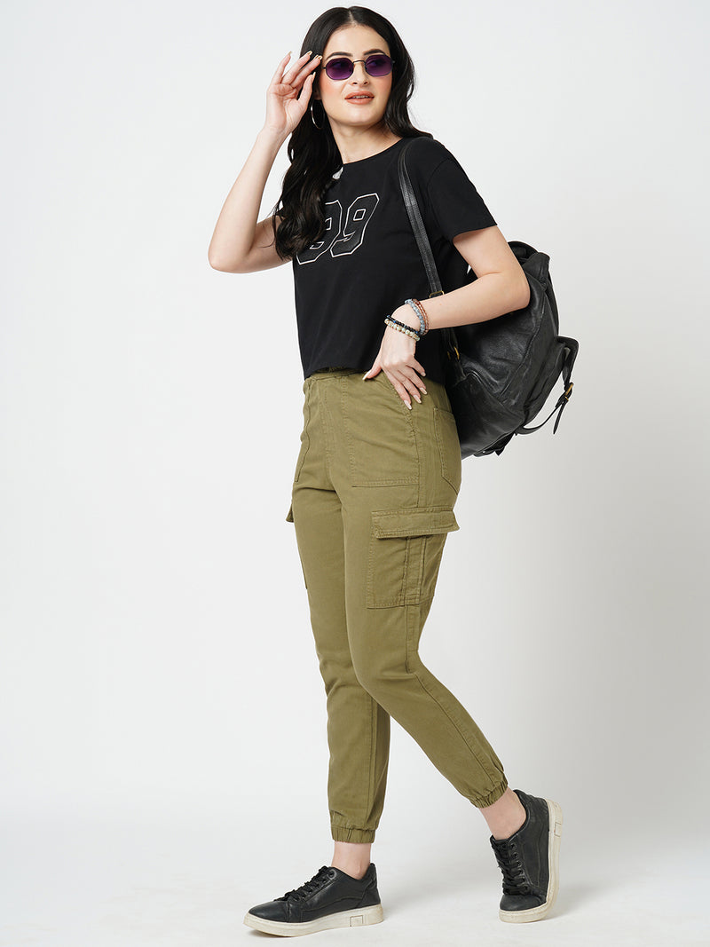 Women Black Solid Short Sleeves T-Shirts