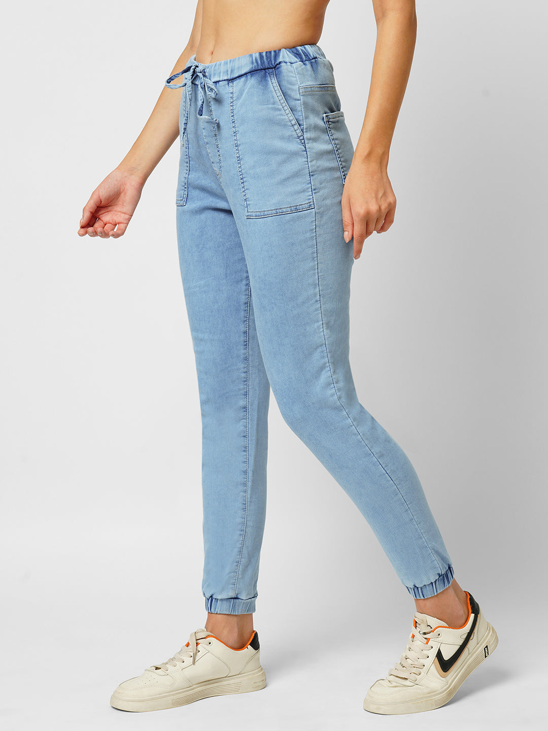 Women Light Blue Denim Joggers