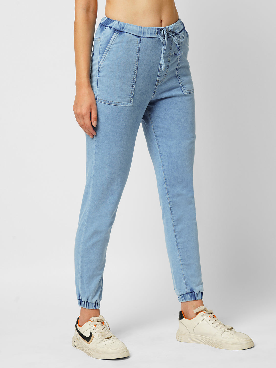 Women Light Blue Denim Joggers