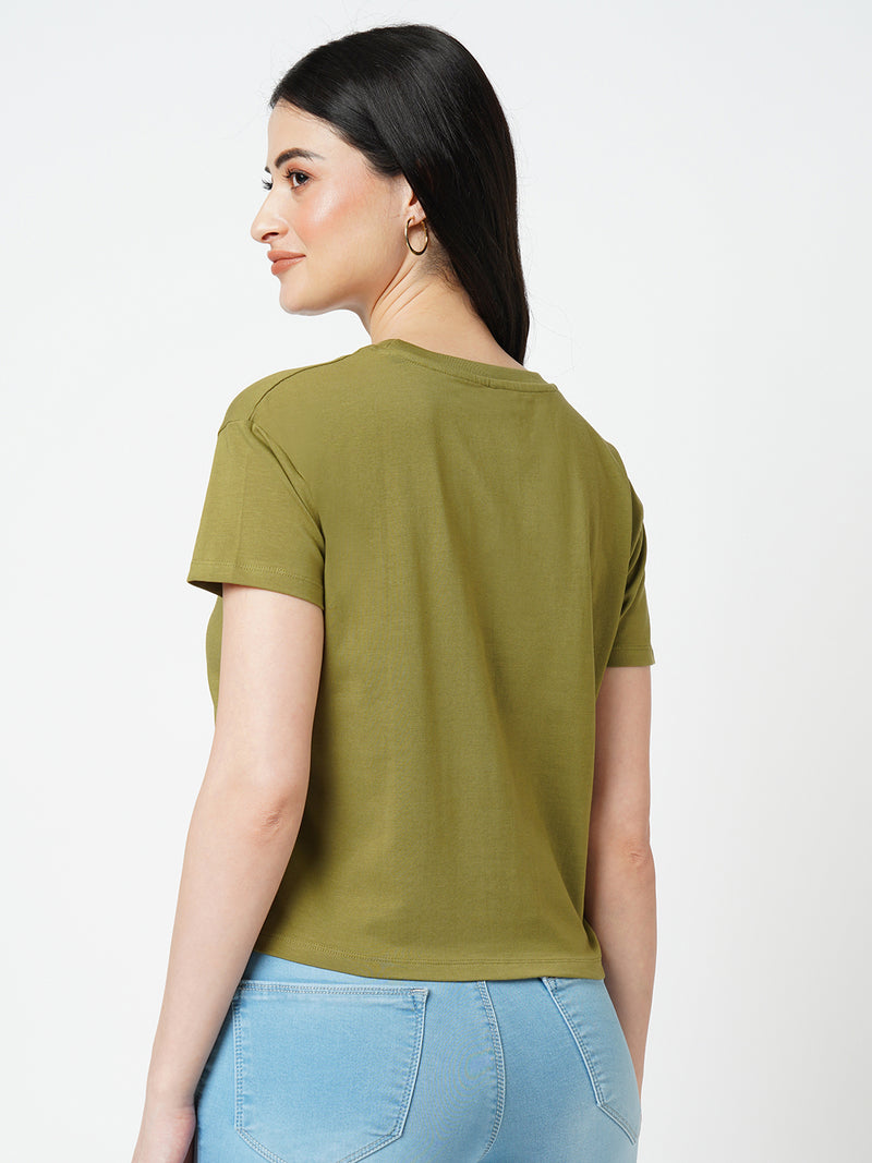 Women Olive Solid Short Sleeves Tshirts