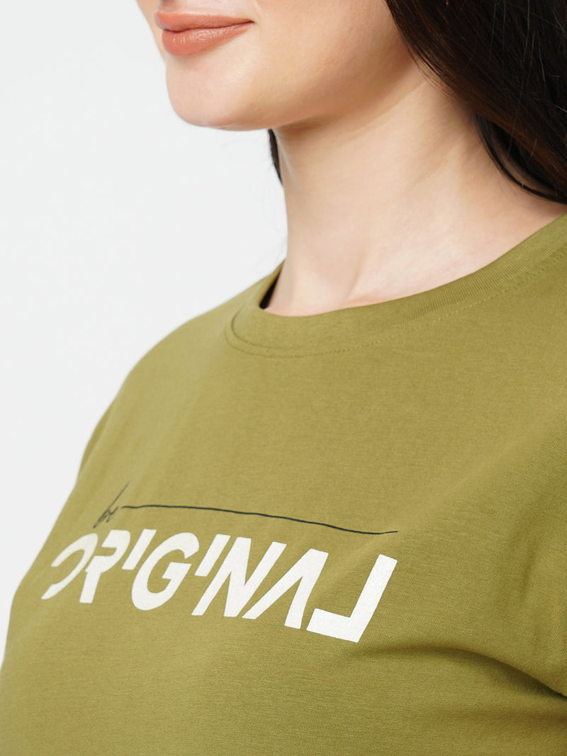 Women Olive Solid Short Sleeves Tshirts