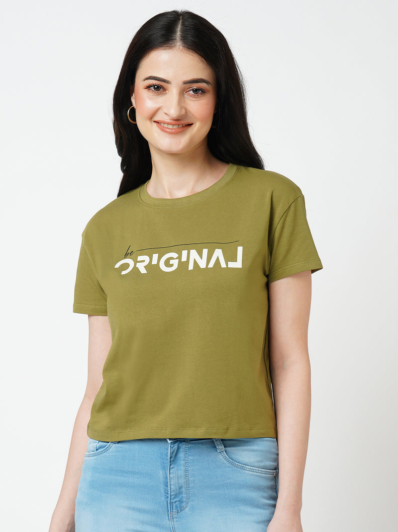 Women Olive Solid Short Sleeves Tshirts