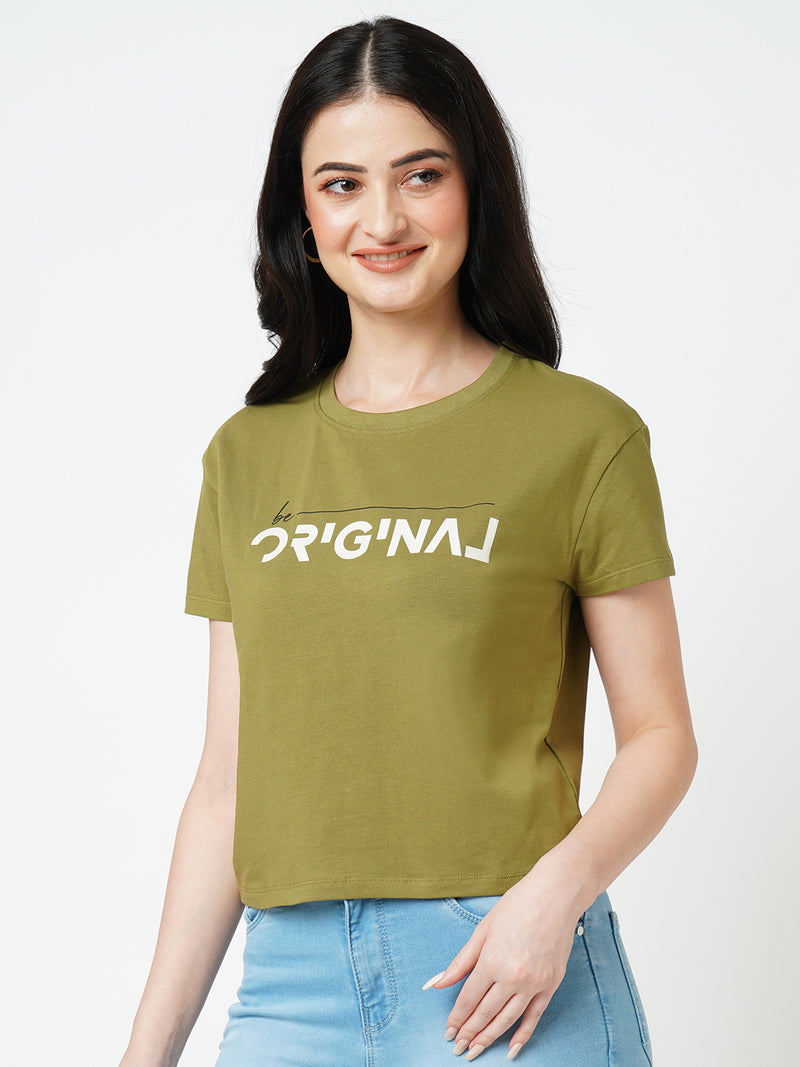 Women Olive Solid Short Sleeves Tshirts
