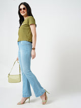 Women Light Blue K5094 High Rise Mini Flare Jeans