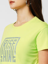 Women Lime Printed Short Sleeves T-Shirts