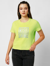 Women Lime Printed Short Sleeves T-Shirts