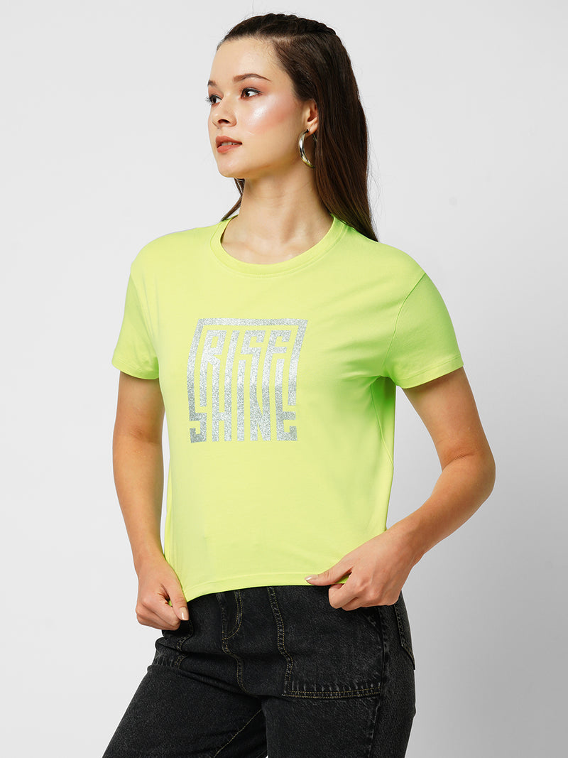 Women Lime Printed Short Sleeves T-Shirts
