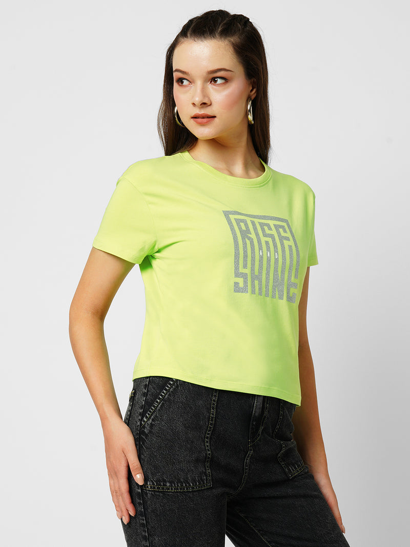 Women Lime Printed Short Sleeves T-Shirts