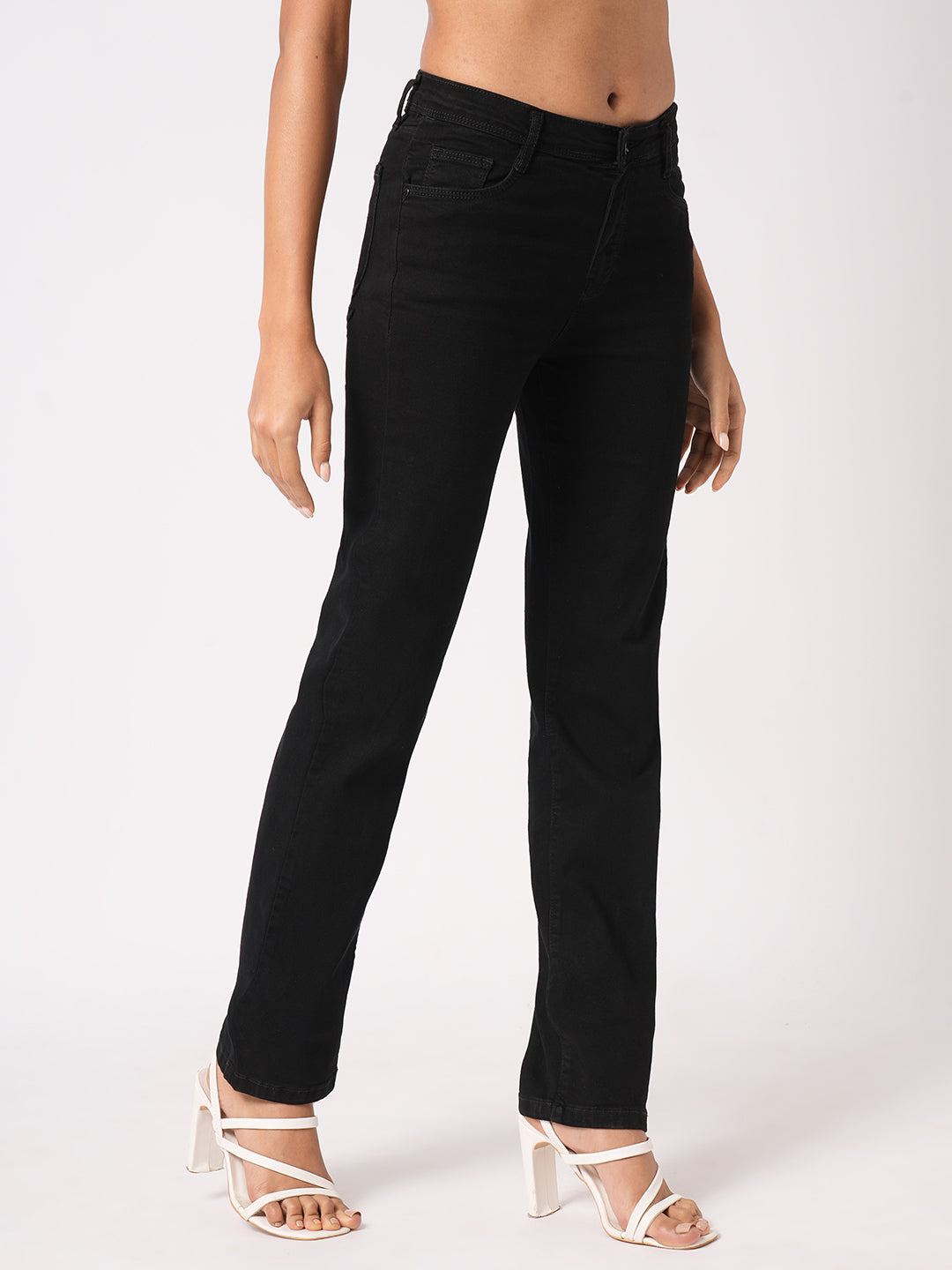 Women Black High-Rise Slim Straight Fit Jeans
