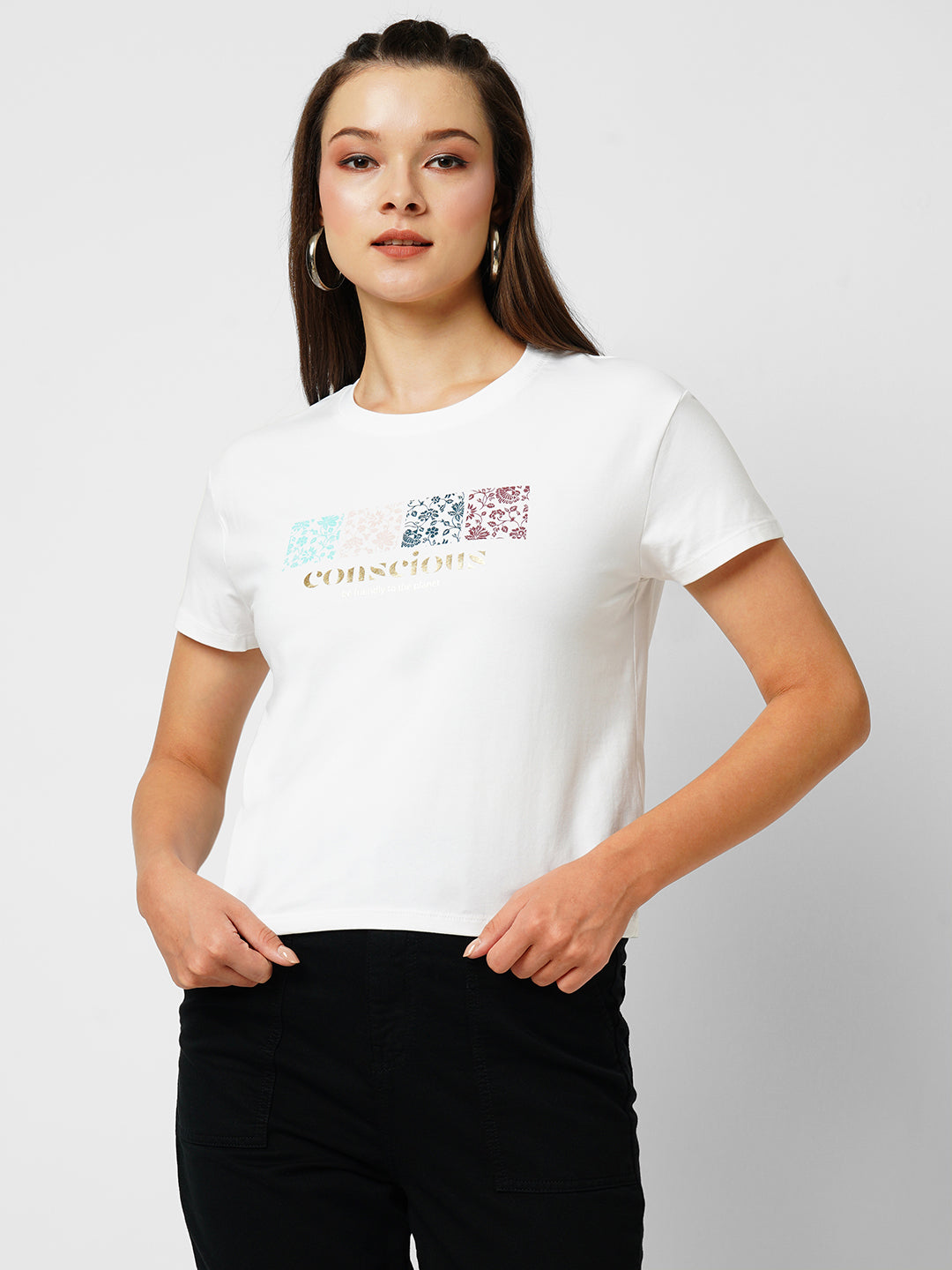 Women White Crop T-Shirt