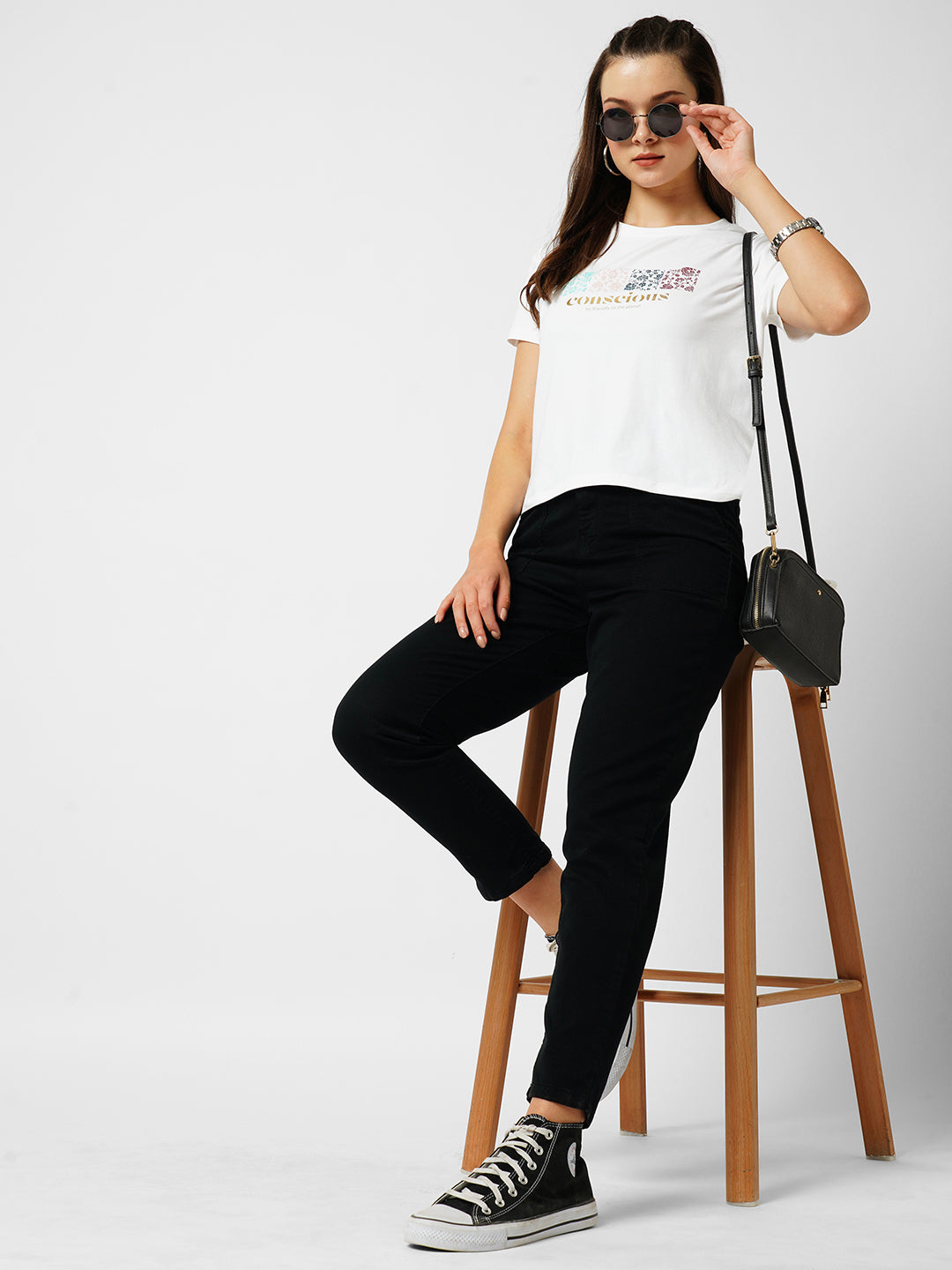Women White Crop T-Shirt