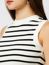 Women Black & White Striped Sleevless Tops