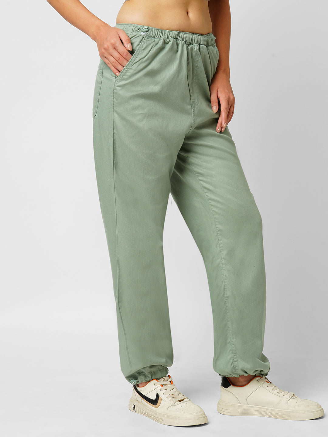 Women Mint Green High-Rise Parachute Fit Pant