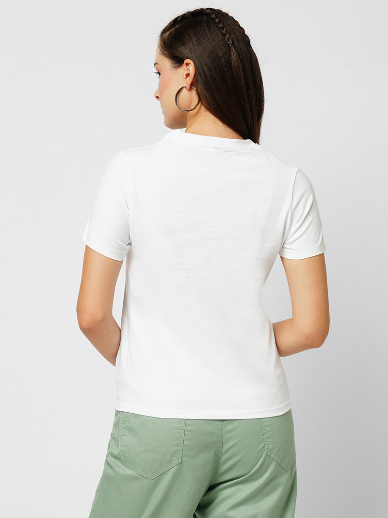 Women White Printed Short Sleeves T-Shirts