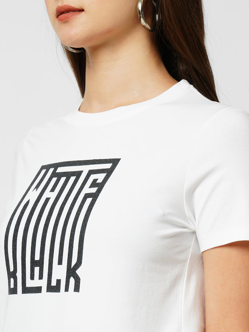 Women White Printed Short Sleeves T-Shirts