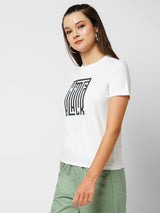 Women White Printed Short Sleeves T-Shirts