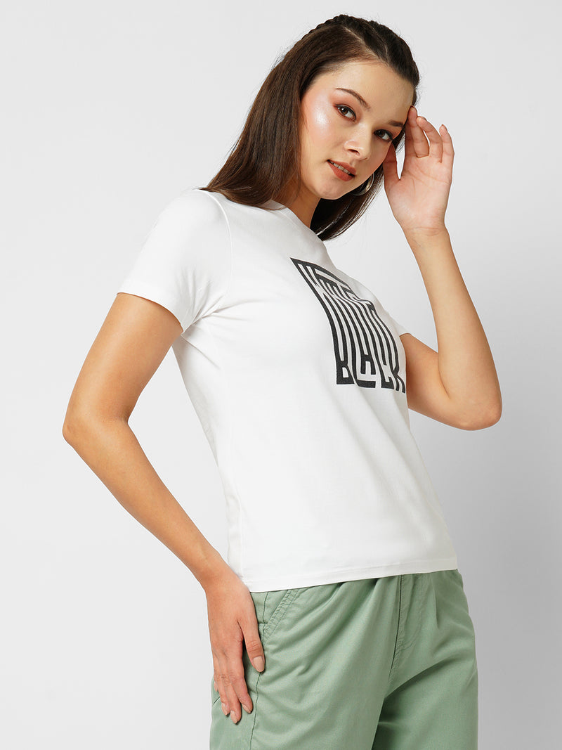 Women White Printed Short Sleeves T-Shirts