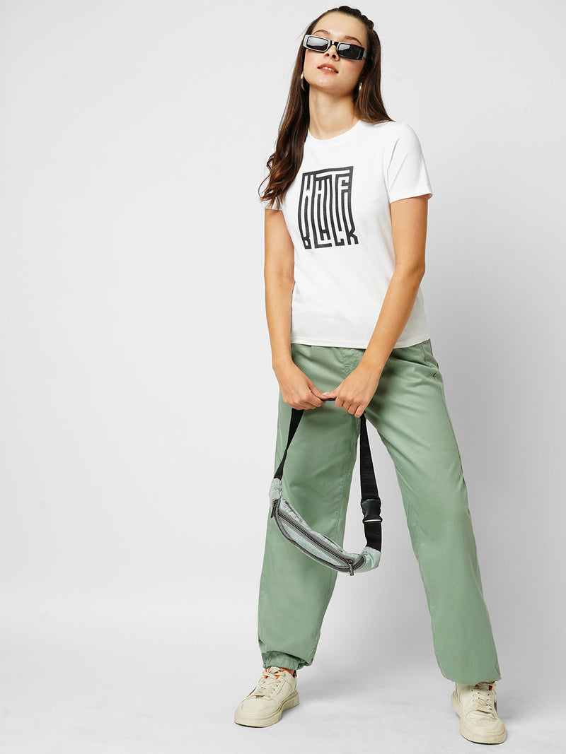 Women White Printed Short Sleeves T-Shirts