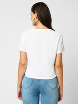Women White Printed Short Sleeves T-Shirts