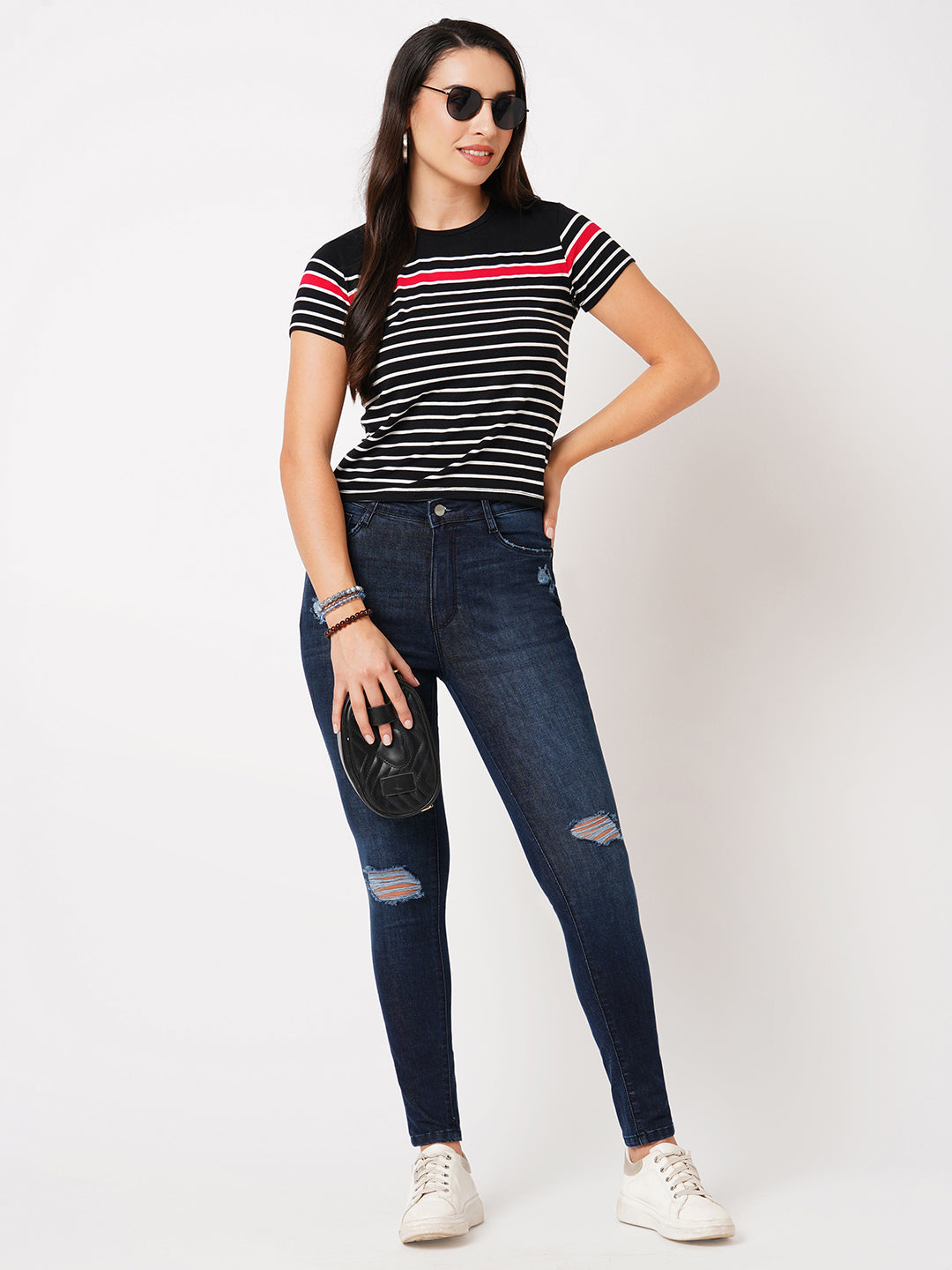 Women Dark Blue Sky High Skinny Jeans