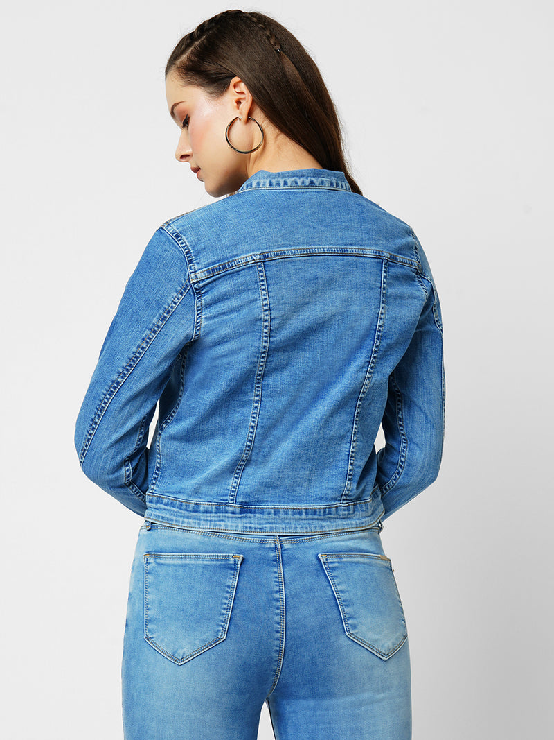 Women Blue Solid Full Length Jackets & Shrugs