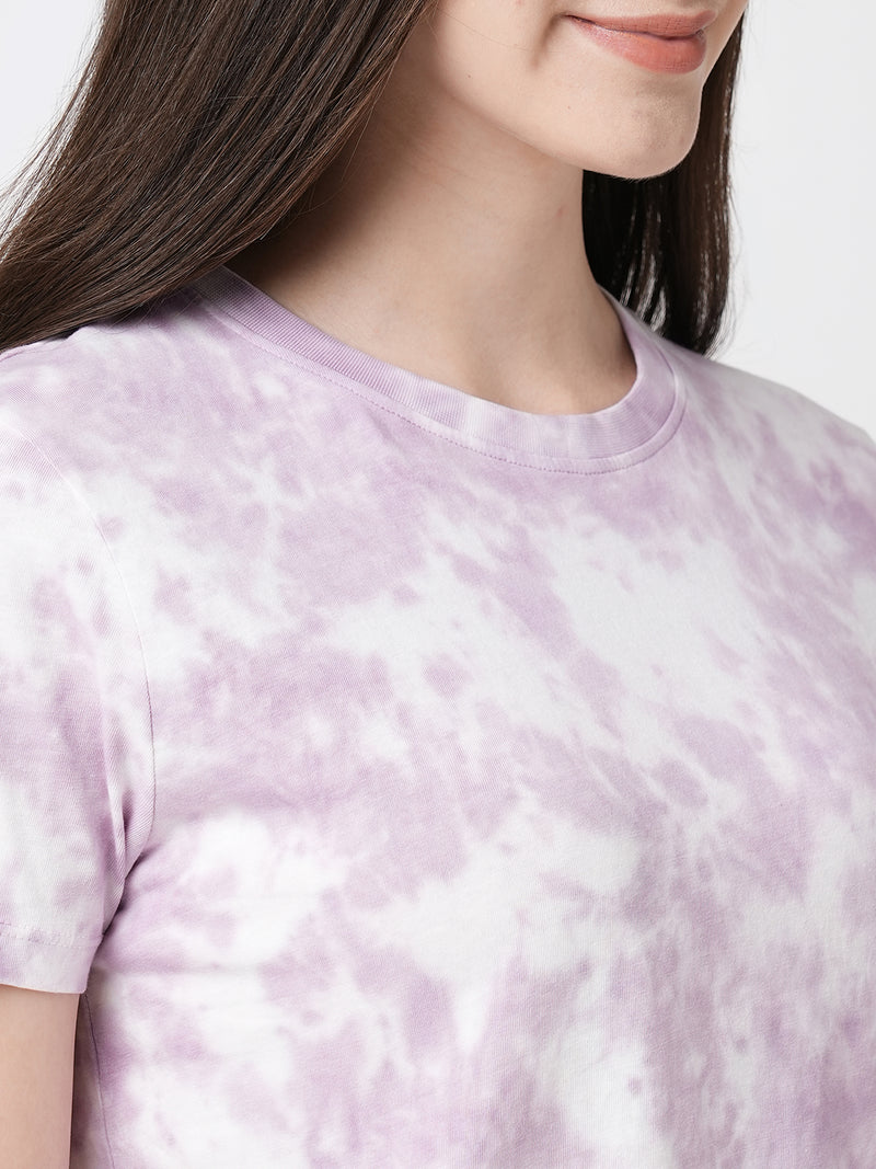 Women Lilac Tie & Dye Tie & Dye Short Sleeves Tshirts