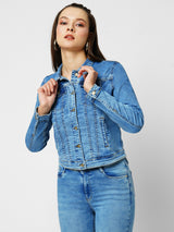 Women Blue Solid Full Length Jackets & Shrugs