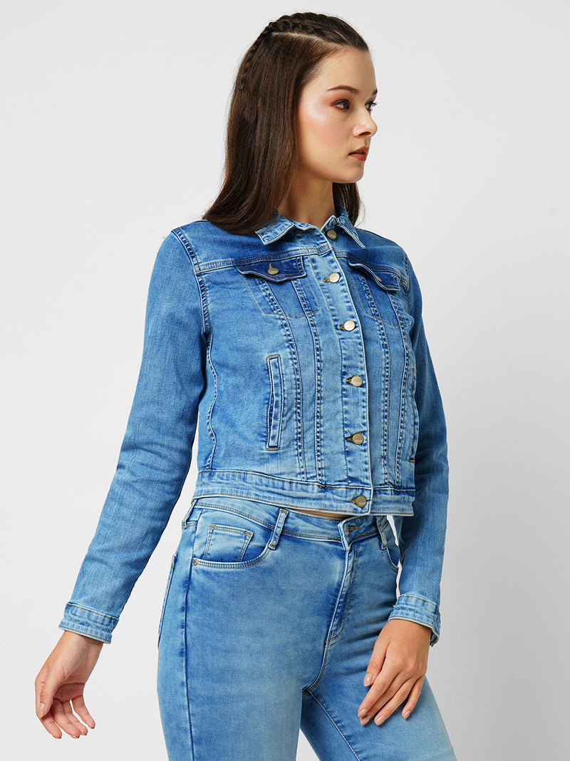 Women Blue Solid Full Length Jackets & Shrugs