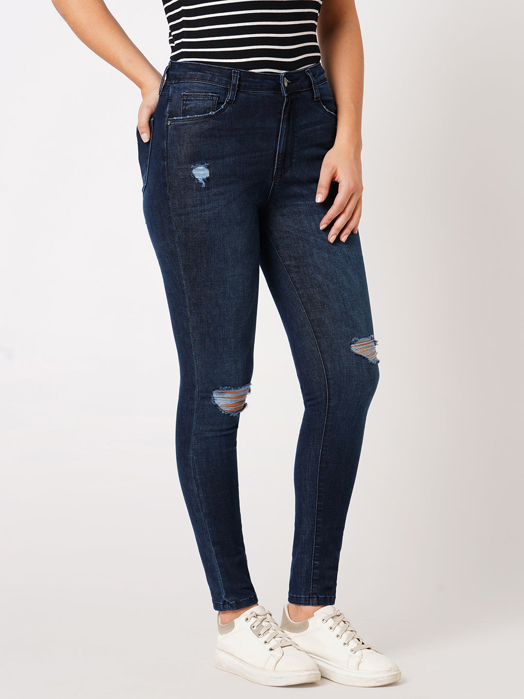 Women Dark Blue Sky High Skinny Jeans
