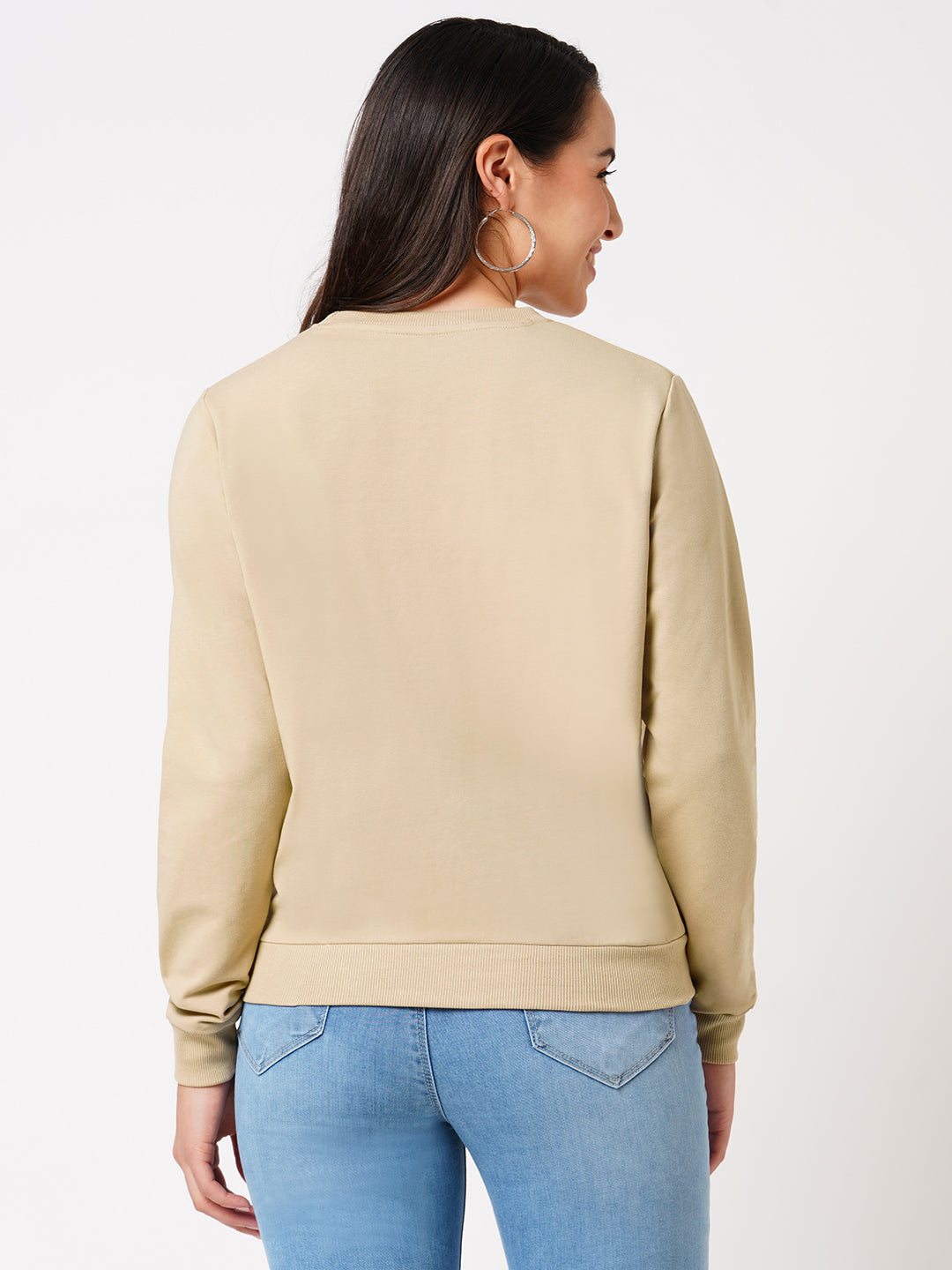 Women Beige Slim Fit Sweatshirt
