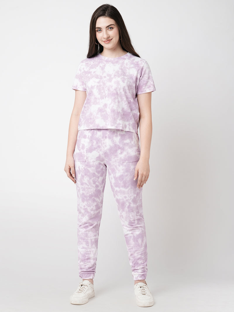 Women Lilac Tie & Dye Tie & Dye Short Sleeves Tshirts
