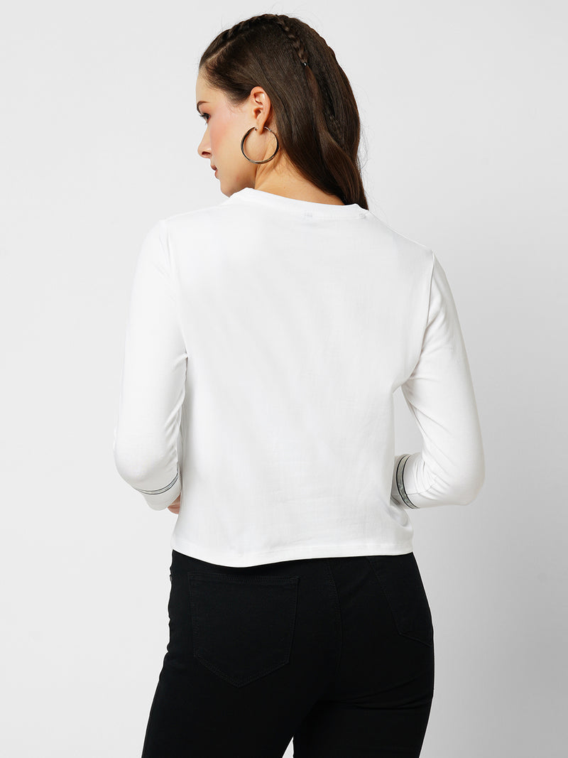 Women Off White Printed Three-Quarter Sleeves T-Shirts