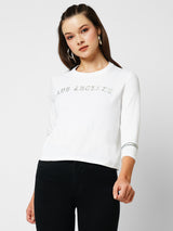 Women Off White Printed Three-Quarter Sleeves T-Shirts