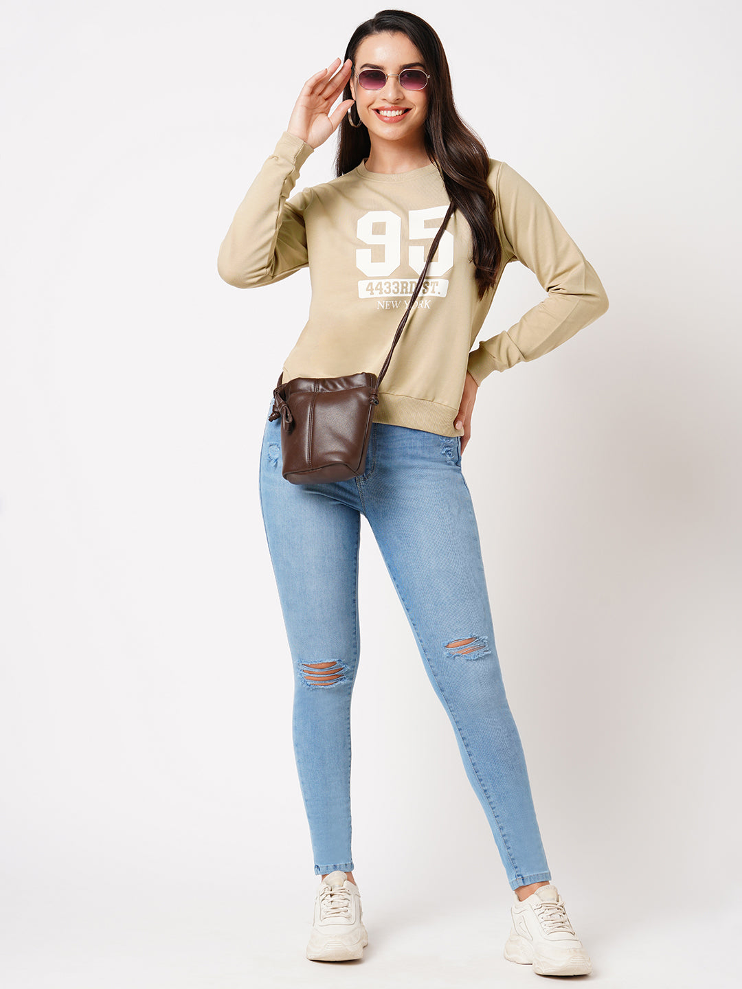 Women Beige Slim Fit Sweatshirt