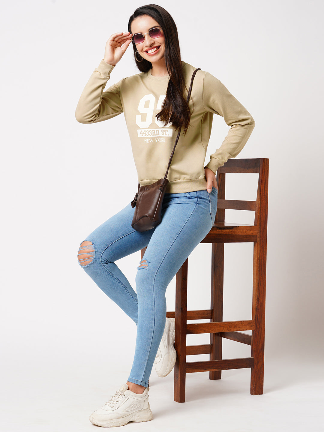 Women Beige Slim Fit Sweatshirt