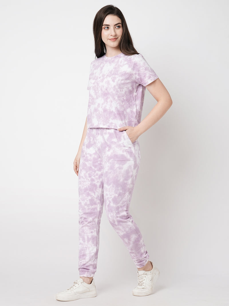 Women Lilac Tie & Dye Tie & Dye Short Sleeves Tshirts