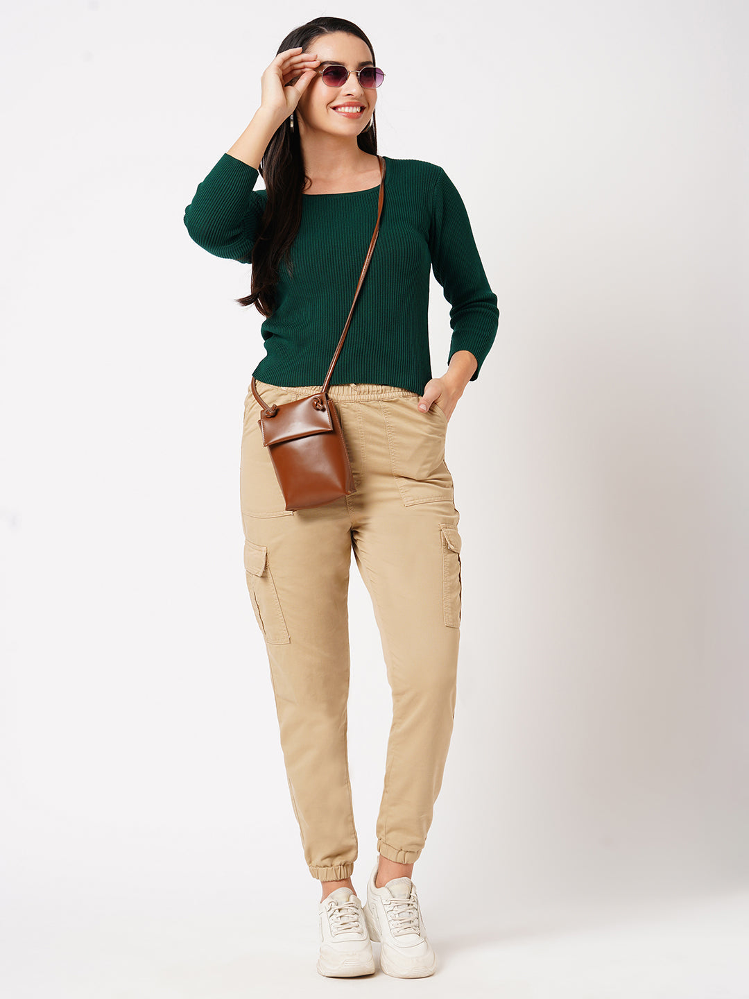 Women Bottle Green Flat Knit Top
